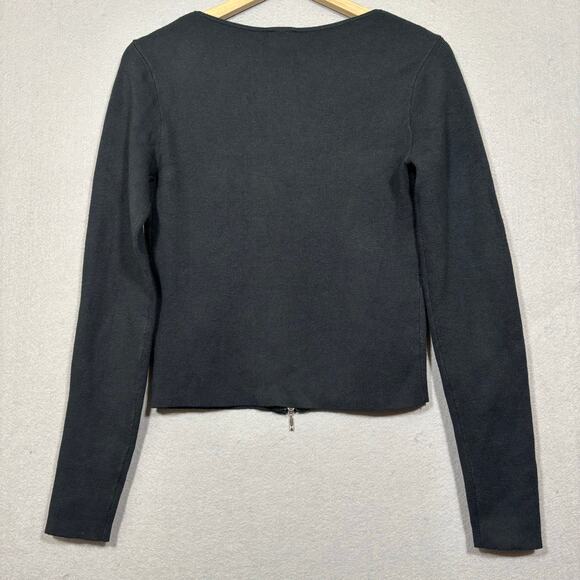 Abercrombie Black Knit Sweater Top Zip Front Edgy Dark Minimalist Soft Stretch - Picture 2 of 6